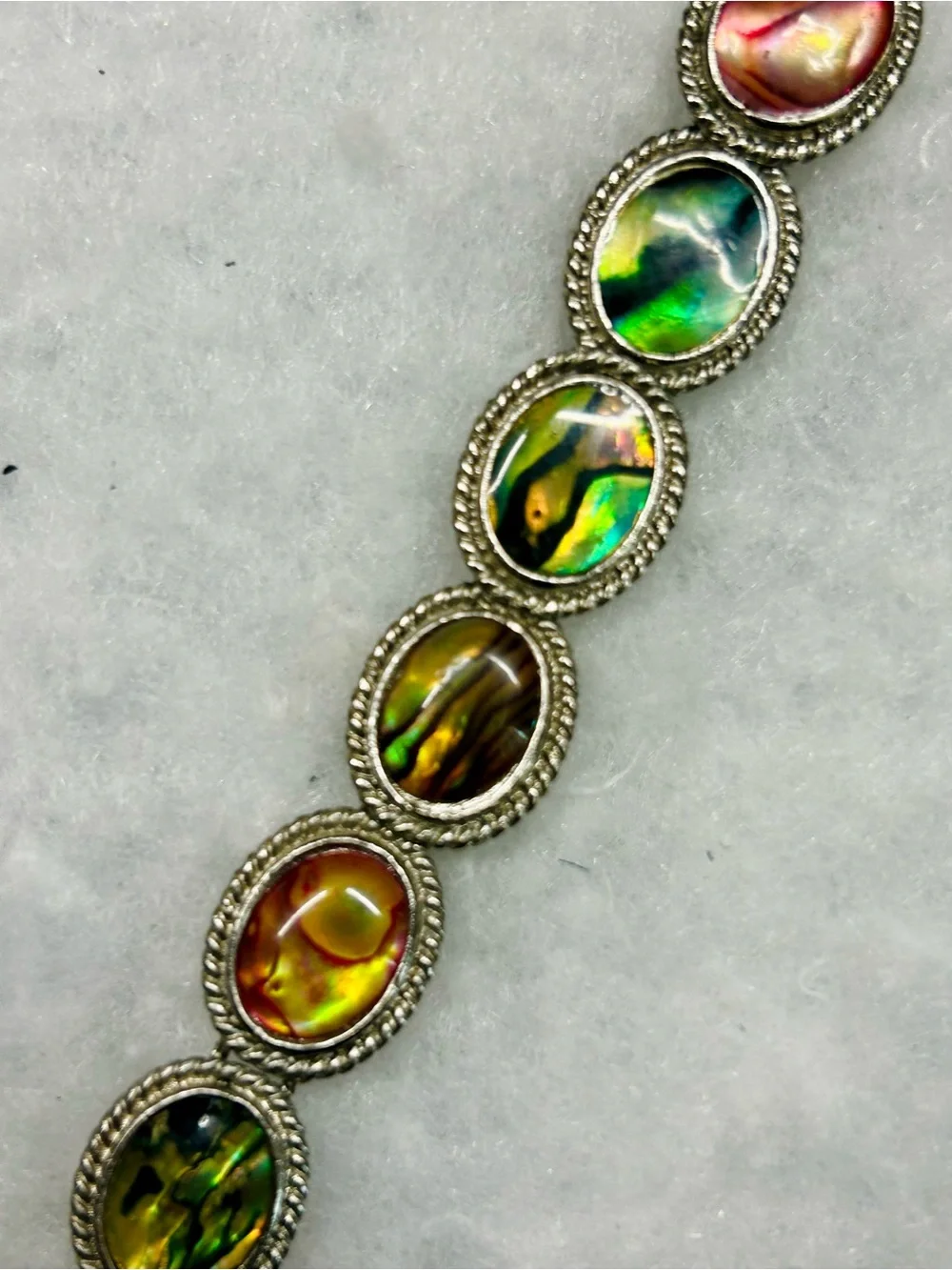 Vintage Abalone Shell Silver-Tone Link Bracelet (c. 1980–1985)